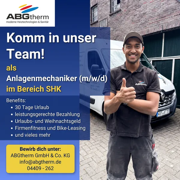 Werde Anlagenmechaniker (m/w/d) bei ABGtherm – Pack mit an! – Foto von ABGtherm aus Westerstede