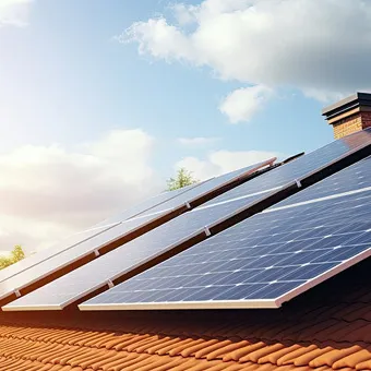 Photovoltaikmodule auf einem Ziegeldach in der Sonne